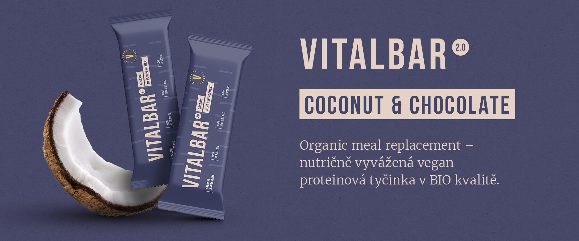 Vegan PROTEINOVÁ tyčinka VITALBAR (BIO Kokos & Čokoláda) 2